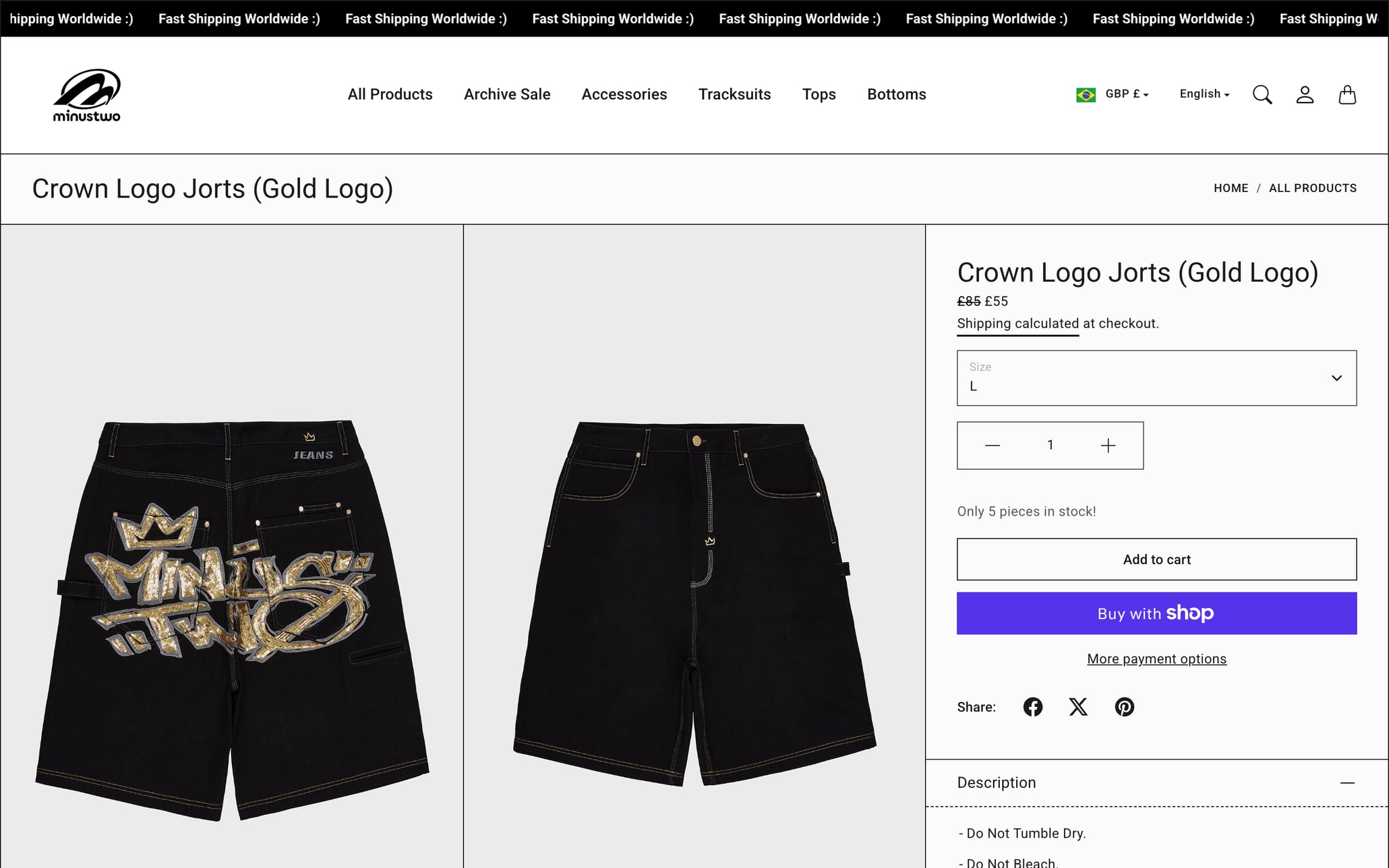 A product page buy box showing the sale price, size selector, quantity and both purchase buttons