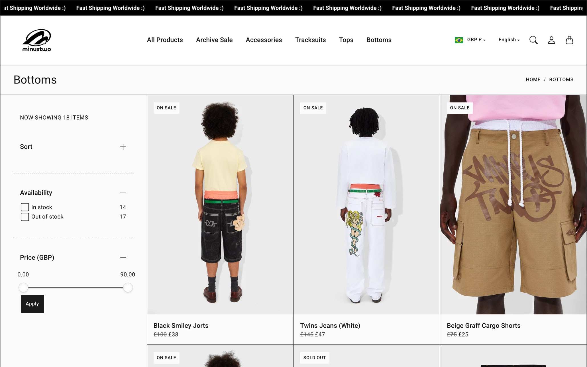A collection page with availability and price filters beside the product grid
