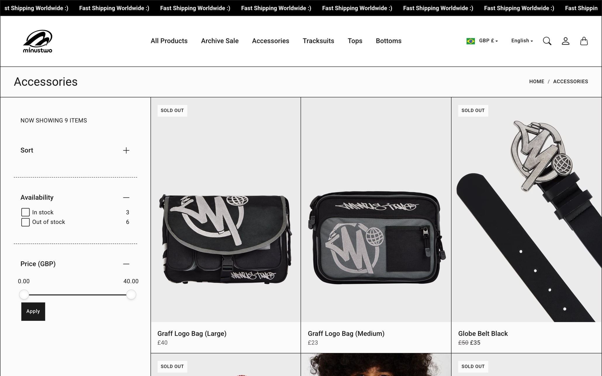 The accessories collection showing bags in the same product grid