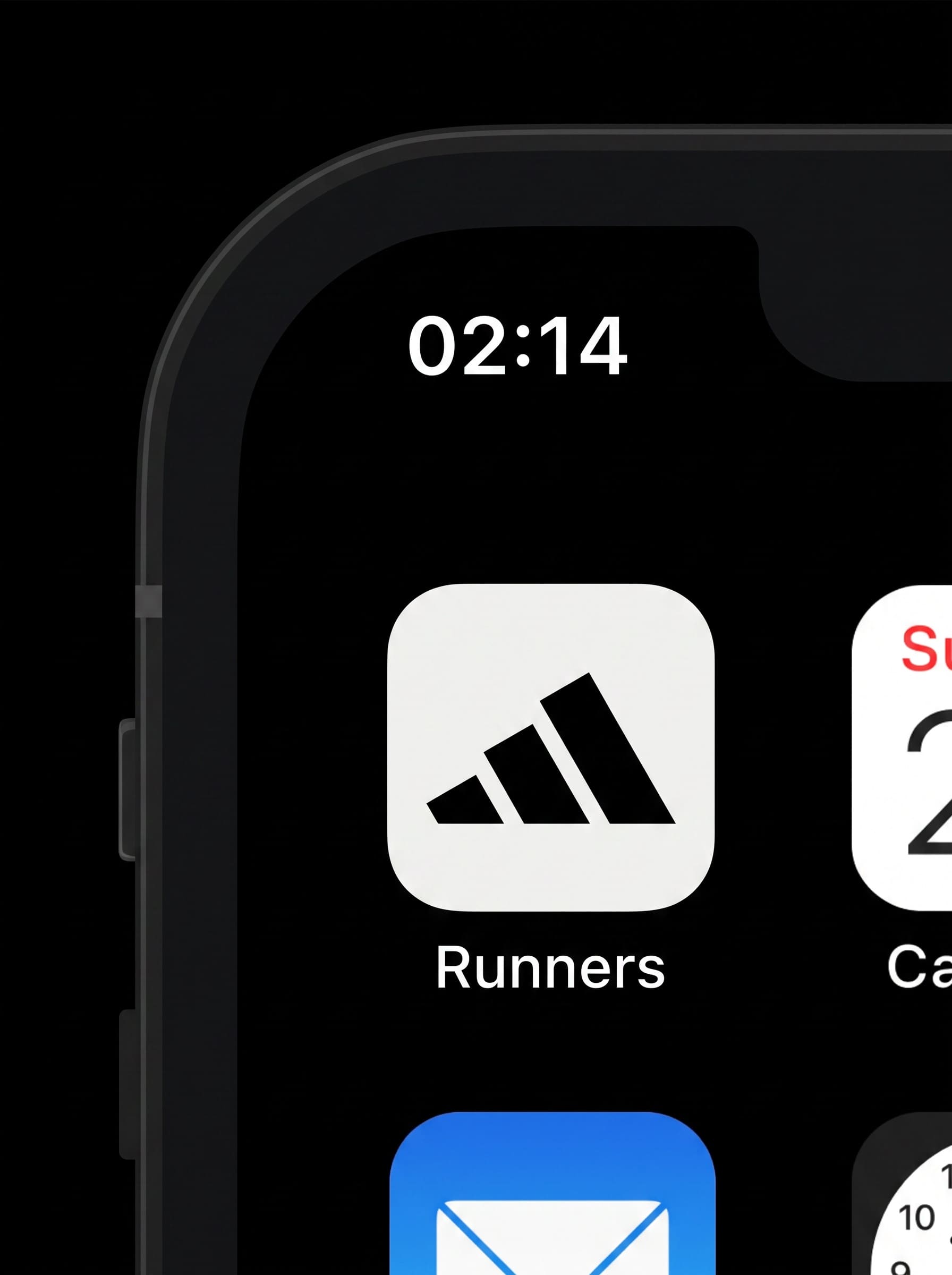 Close crop of a phone home screen showing a white app icon with the three-stripe mark, labelled Runners