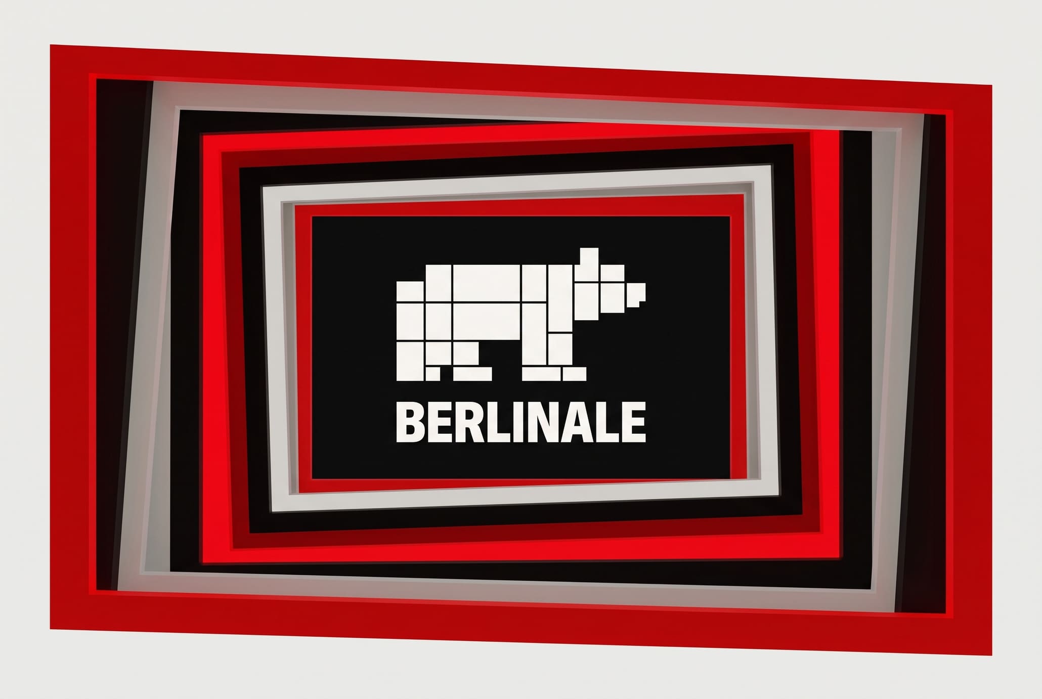 Nested red, black and grey rectangles receding to a black card with the Berlinale mark
