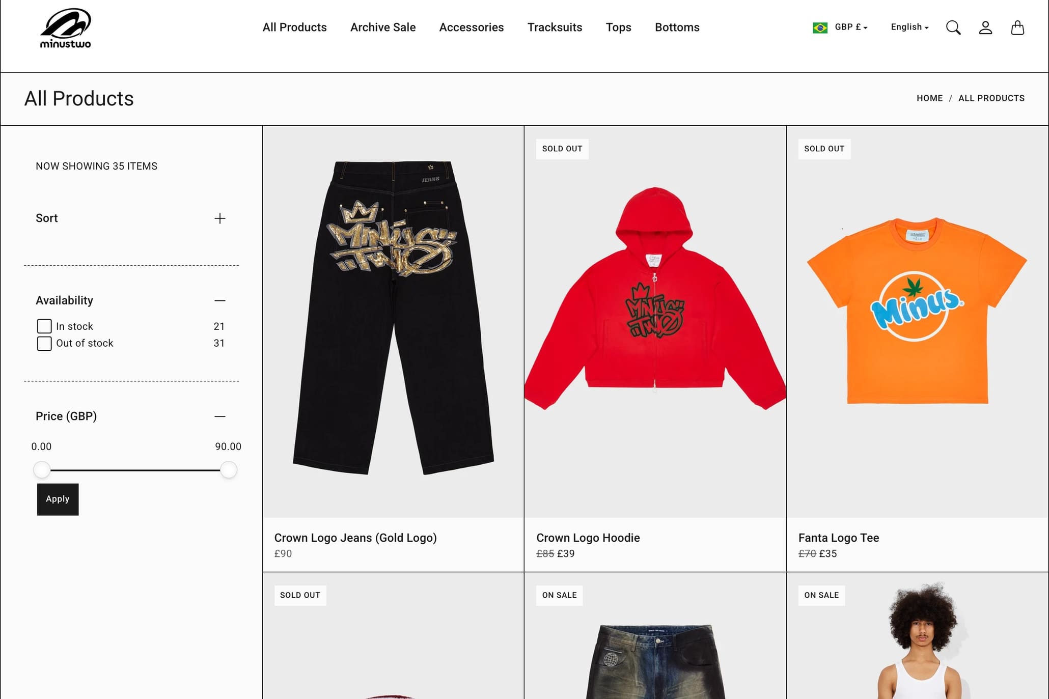 The all-products listing showing the full catalogue in a four-column grid