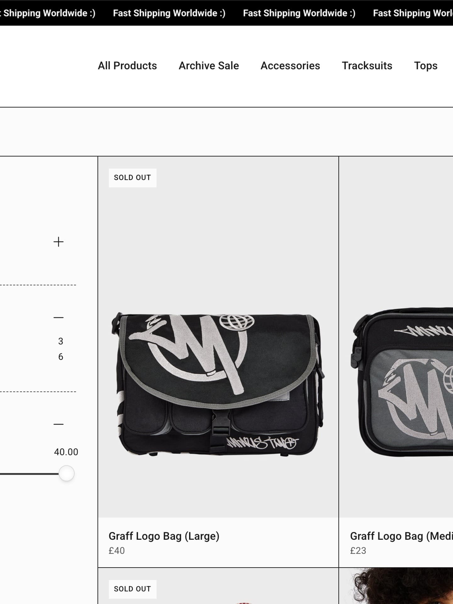 The accessories collection showing bags in the same product grid