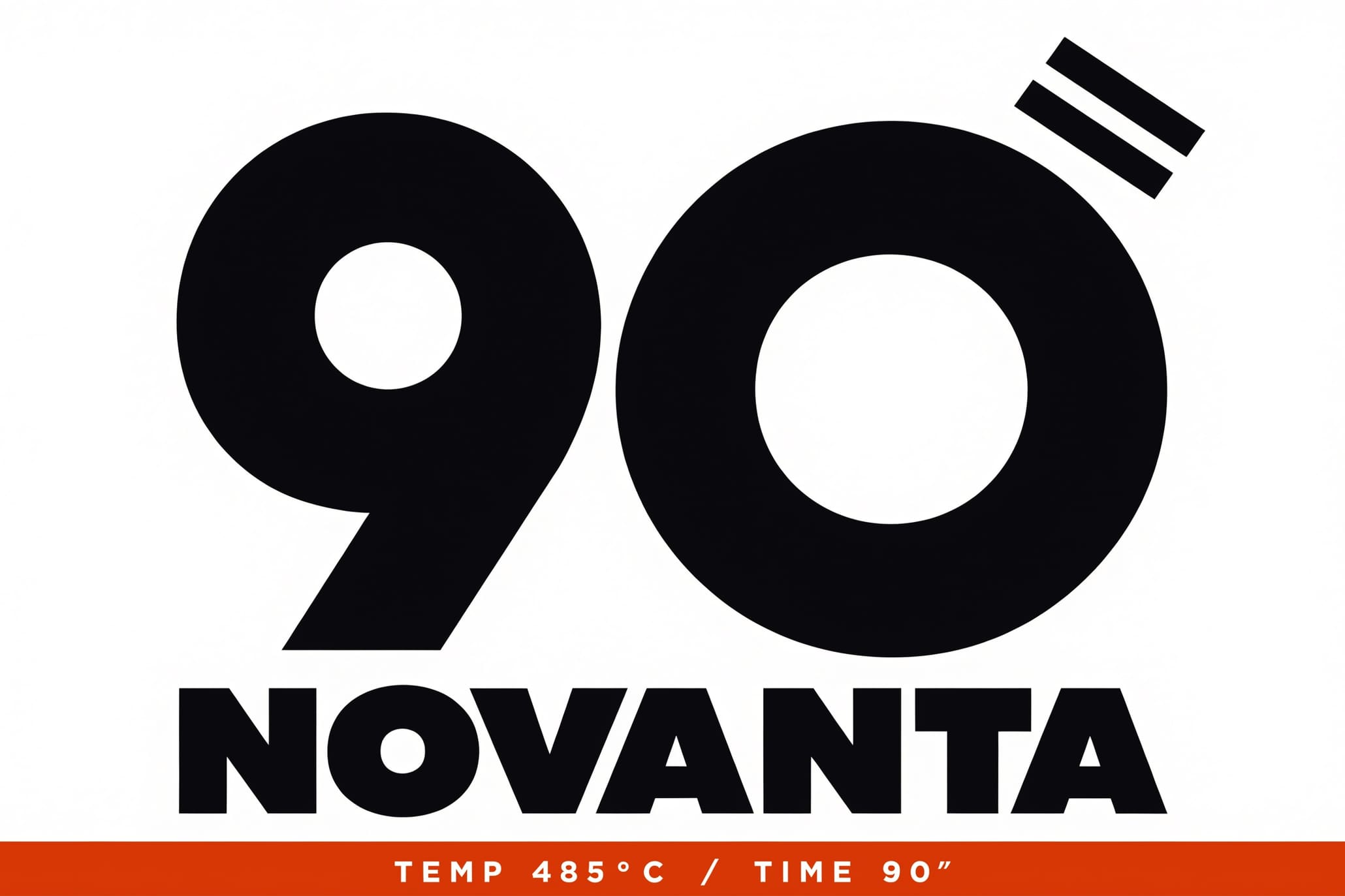 Flat artwork for a pizza box lid: the 90-seconds mark above an ember temperature band