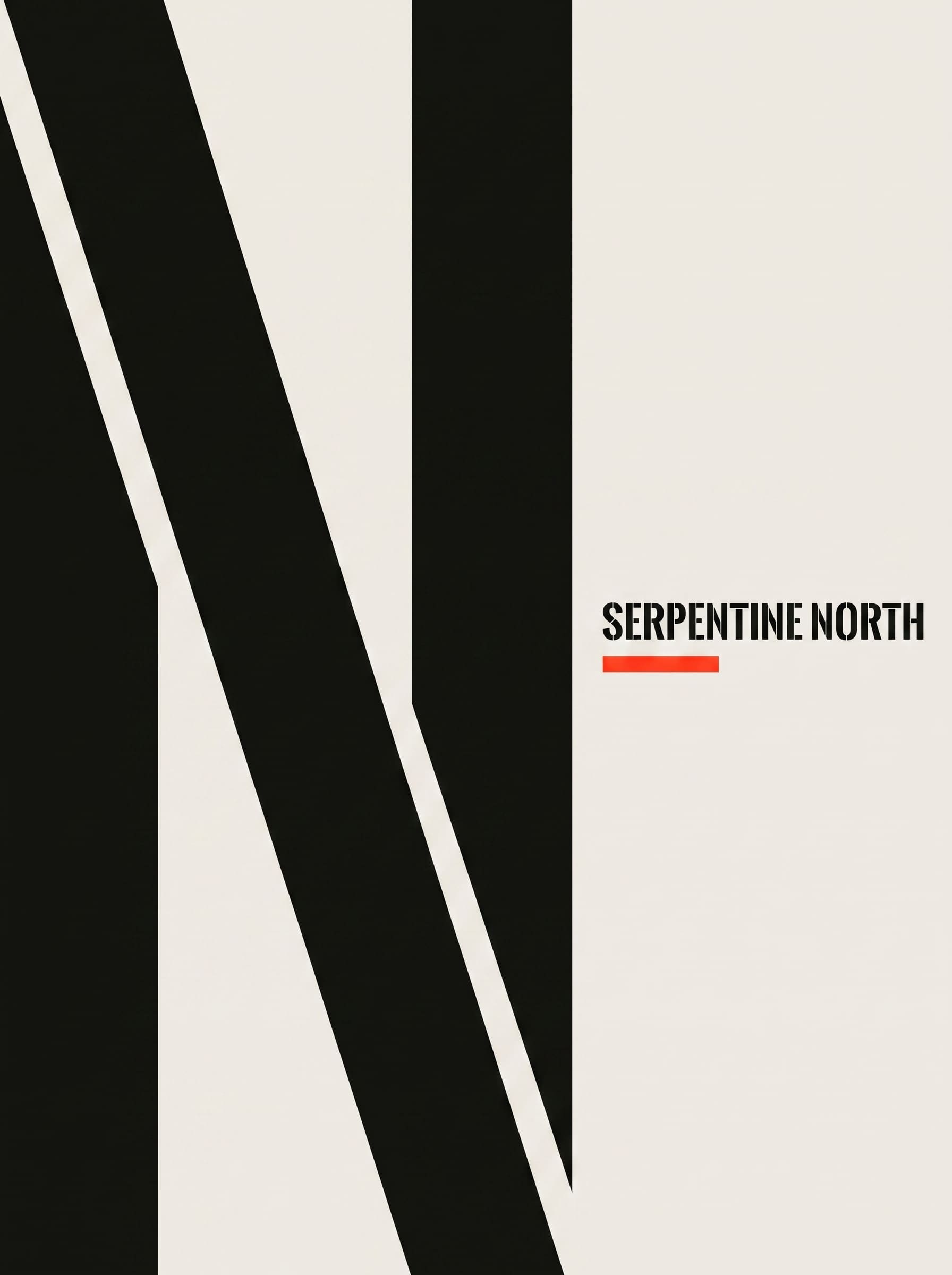 Flat off-white specimen with a giant black stencil N and SERPENTINE NORTH set small and upright above a short red rule